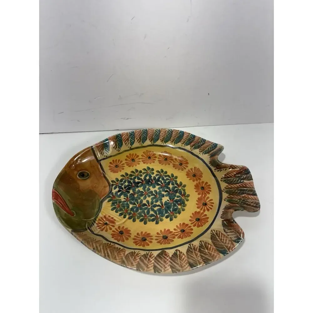 Vintage Made in Italy Colorful Fish Platter or Plate Ceramic Handpainted 13”x10”